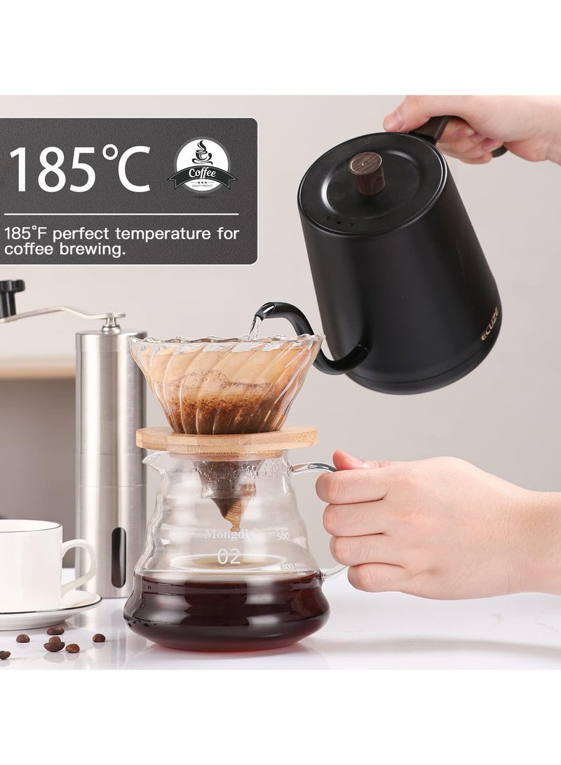 TOMSHOO Gooseneck Electric Kettle Temperature Control 0.8L, 4 Modes Pour Over Coffee and Tea Kettle Wood Handle, 100% Stainless Steel Inner with Leak Proof Design, 1000W Rapid Heating,Smart Control,Black - Image 2