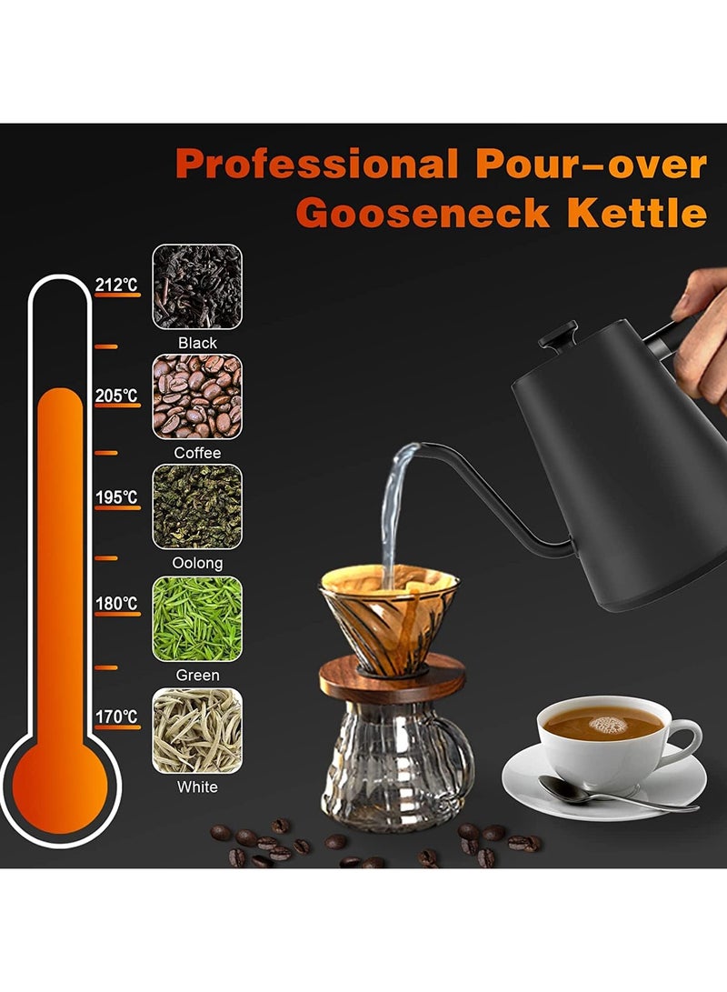 TOMSHOO Gooseneck Electric Kettle Temperature Control 0.8L, 4 Modes Pour Over Coffee and Tea Kettle Wood Handle, 100% Stainless Steel Inner with Leak Proof Design, 1000W Rapid Heating,Smart Control,Black - Image 5