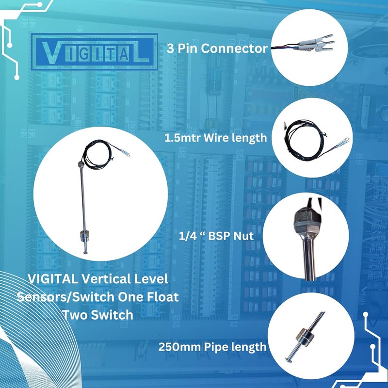 VIGITAL Level Sensor One Float Two Switch 200mm Length 15m Wire HighLow Water Detection  - Image 3