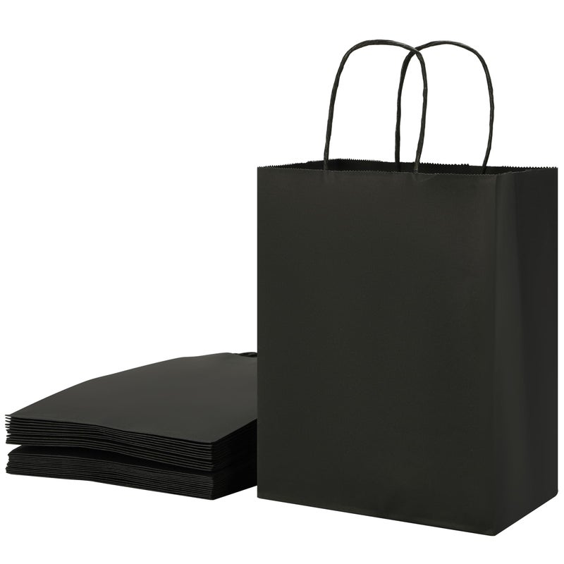 SUNCOLOR 25-Pack Black Gift Bags with Handles â€“ 8"x4.5"x10" Medium Goodie Bags for Party Favors, Retail, Halloween & Weddings - Image 1