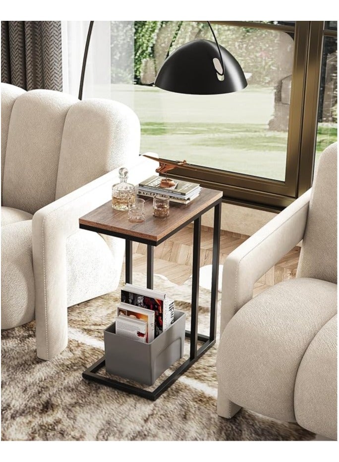 عربست طاولة جانبية، طاولة نهاية على شكل C للأريكة والأريكة والسرير، طاولة C كبيرة على سطح المكتب لغرفة المعيشة وغرفة النوم وجانب السرير (بني) - Image 5