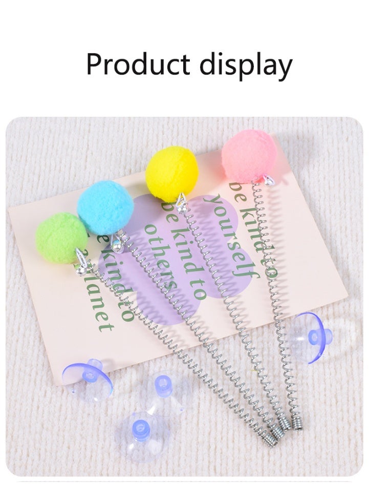 2 Pieces Colorful Spring Ball Cat Toys - No Installation Required, Suitable for Kitten Interactive Play, Vibrant Yellow, Blue Pom Poms on Elastic Springs, Great for Small Cats, Indoor Cat Activities | Playful Design | Colorful Design - Image 2