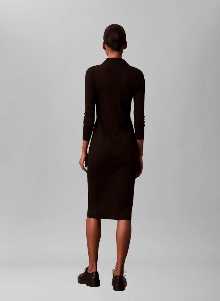 Calvin Klein Jeans Long Sleeve Collar Neck Bodycon Midi Dress
