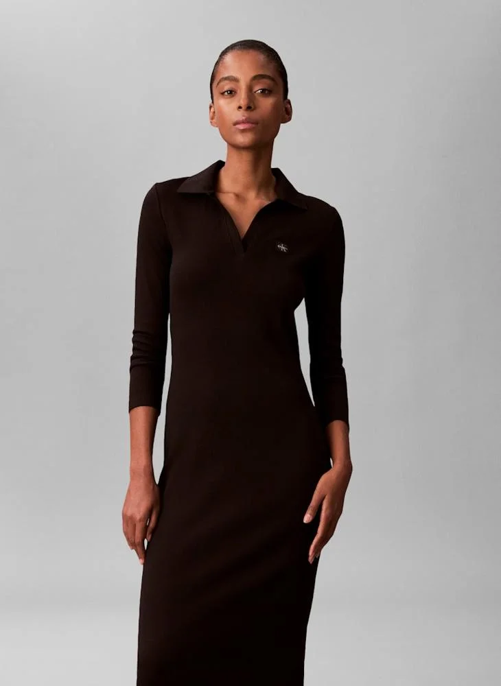 Calvin Klein Jeans black Long Sleeve Collar Neck Bodycon Midi Dress for Women | Best Price UAE
