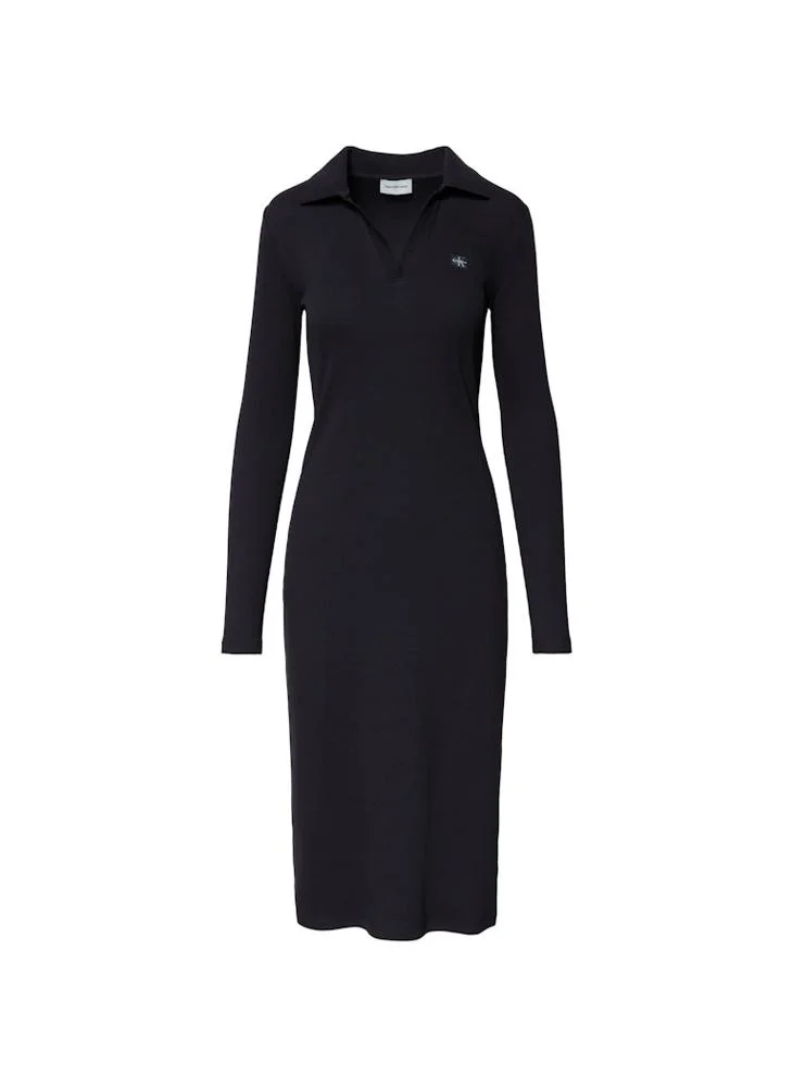 Calvin Klein Jeans black Long Sleeve Collar Neck Bodycon Midi Dress for Women | Best Price UAE