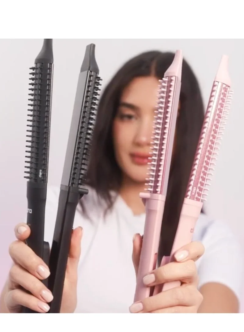 كلارا فرشاة فرد الشعر كلارا Dual Slim 2 في 1 – لون أسود | فرشاة فرد كهربائية مع أداة تصفيف نحيفة | 3 درجات حرارة | مضادة للهيشان مع دقة في تصفيف الجذور والشعر المتطاير | توزيع حراري سريع