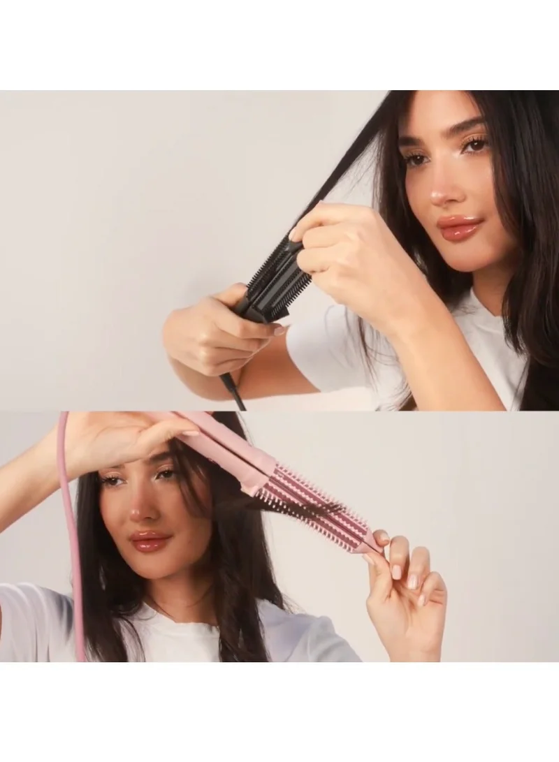 CLARA  CLARA Dual Slim Hair Straightener Brush 2-in-1 Black| Electric Straightening Brush & Slim Styling Tool | 3 Heat Settings | Fast Heat Distribution | Anti-Frizz & Precision Styling for Roots & Flyaways for Women | Best Price UAE