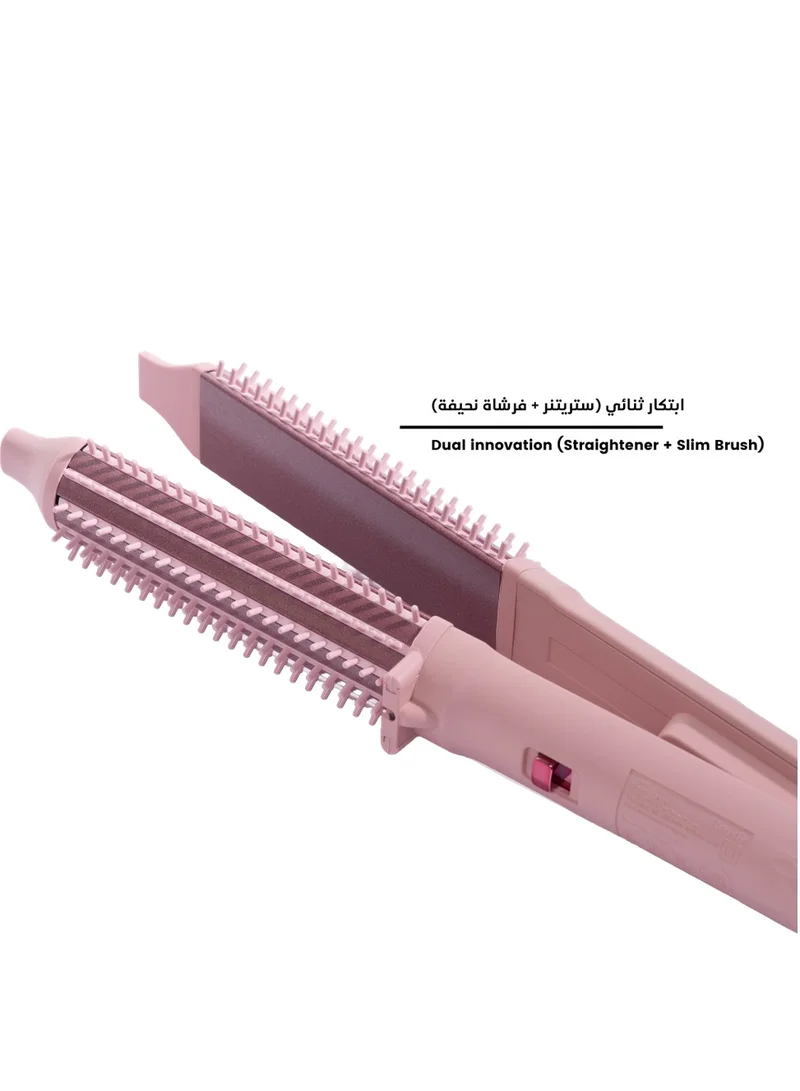 CLARA  CLARA Dual Slim Hair Straightener Brush 2-in-1 Black| Electric Straightening Brush & Slim Styling Tool | 3 Heat Settings | Fast Heat Distribution | Anti-Frizz & Precision Styling for Roots & Flyaways for Women | Best Price UAE