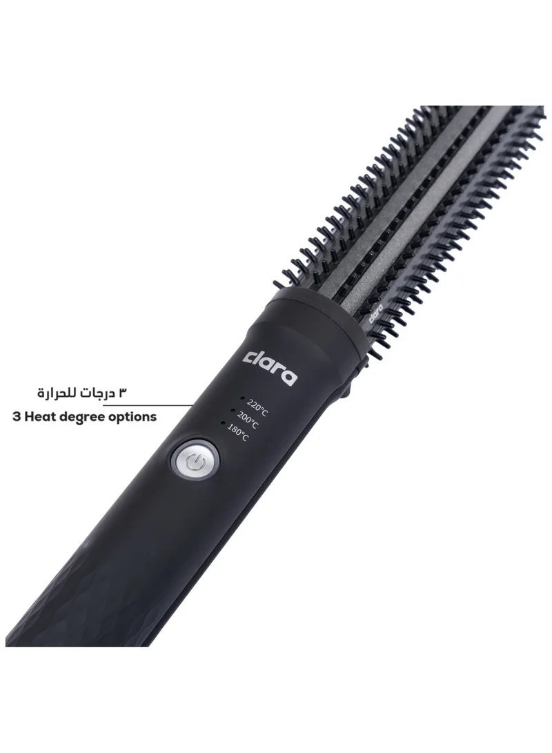 CLARA  CLARA Dual Slim Hair Straightener Brush 2-in-1 Black| Electric Straightening Brush & Slim Styling Tool | 3 Heat Settings | Fast Heat Distribution | Anti-Frizz & Precision Styling for Roots & Flyaways for Women | Best Price UAE