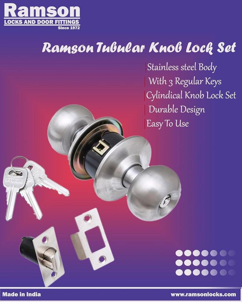 Ramson Stainless Steel Tubular Knob Set 5791(SS Finish) with Regular Key - Image 2