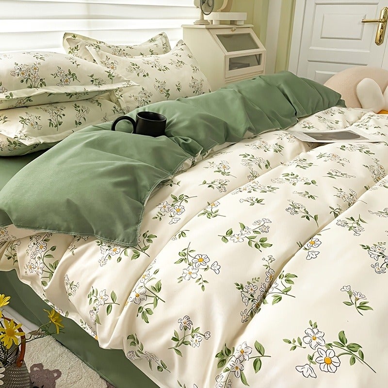 3pcs Floral Leaf Pattern Duvet Cover Set, Includes 1 Duvet Cover and 2 Pillowcases. Soft and Skin-Friendly Home Bedding, Suitable for All Seasons, Breathable, and Machine Washable - Image 3
