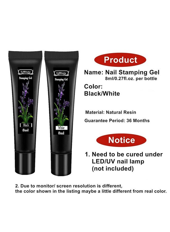 LiBiuty Black & White Nail Stamping Gel Polish Set 2Pcs Nail Art Stamping Gel 8Ml Printing For Nail Plate Nail Template Stamping - Image 2
