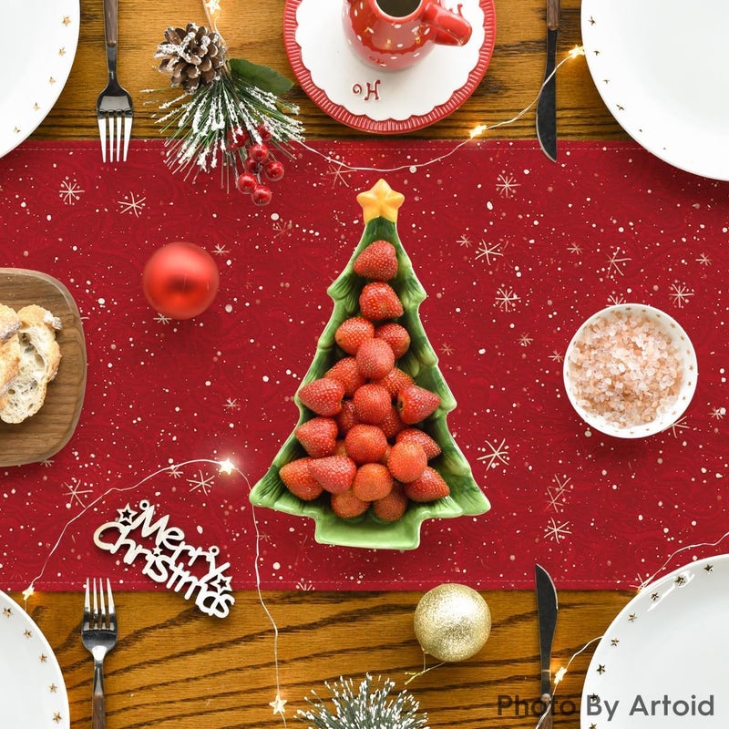 AAZEEM مفرش طاولة عيد الميلاد الأبيض مع طيور وأشجار | زينة مطبخ طاولة الطعام لعيد الميلاد الشتوي | ديكور حفلات داخلية وخارجية للمنزل | مفرش طاولة بطول 180 سم - Image 5