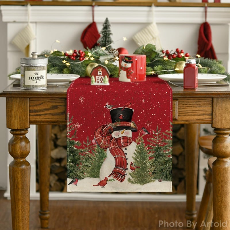 AAZEEM مفرش طاولة عيد الميلاد الأبيض مع طيور وأشجار | زينة مطبخ طاولة الطعام لعيد الميلاد الشتوي | ديكور حفلات داخلية وخارجية للمنزل | مفرش طاولة بطول 180 سم - Image 2