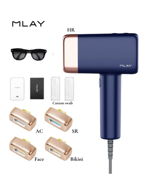 T14 5 in 1 IPL Hair Removal Device, 3℃ Ice Cooling Laser Hair Removal, 500,000 Flashes 0.5s/Flash Painless Hair Removal Device Remove Acne/Skin Rejuvenation for Whole Body Bikini Face Arm Armpit Back Leg navy