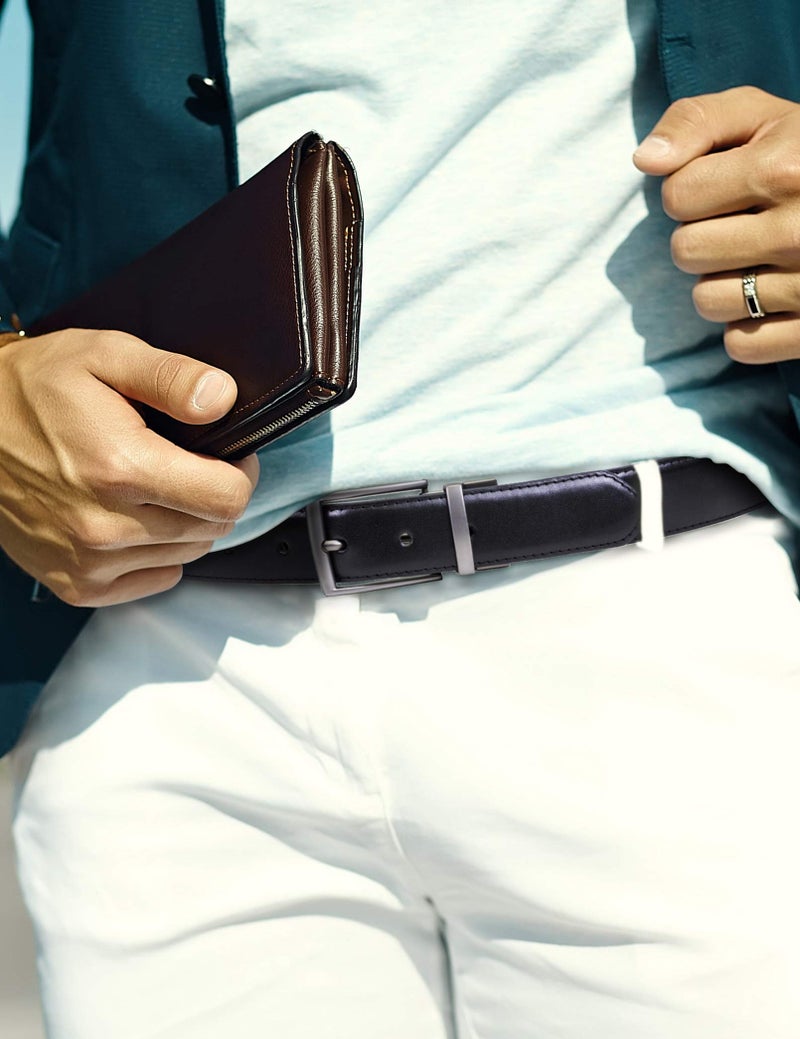 STEVE MADDEN حزام جلد ستيف مادن للرجال، كاجوال يومي، أسود/بني (ناعم)، 34 - Image 4