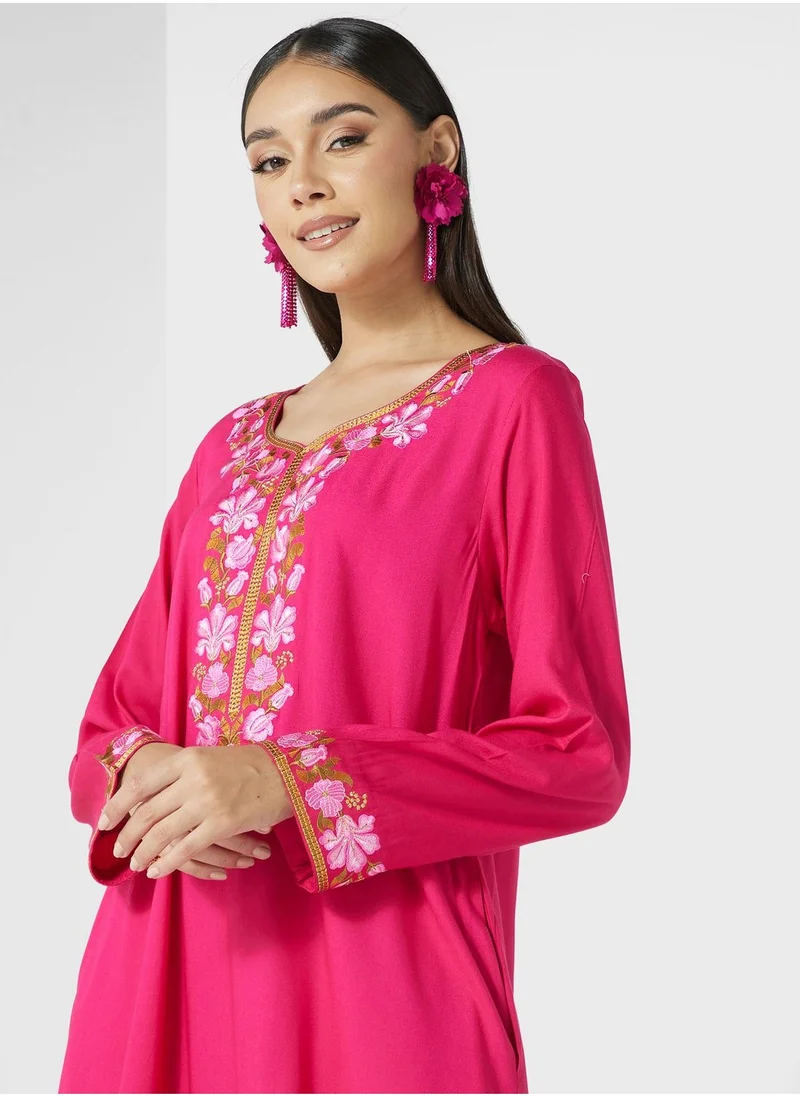 KASHKHA Embroidered  Pocket Detail Jalabiya