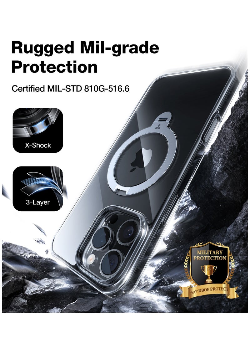 TORRAS - Upgraded 360° Spin Magnetic Stand for iPhone 16 Pro Max Case, [Built-in Kickstand, Ring Rotatable Holder][Compatible with MagSafe][Mil-Grade Shockproof] Translucent Back 6.9 inch, Clear - Image 1