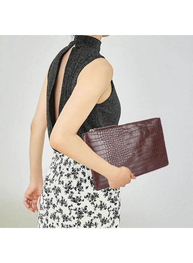 CLARA Crocodile Pattern Clutch Purse Oversized PU Leather Envelope Clutch Evening Handbag, Brown - Image 1