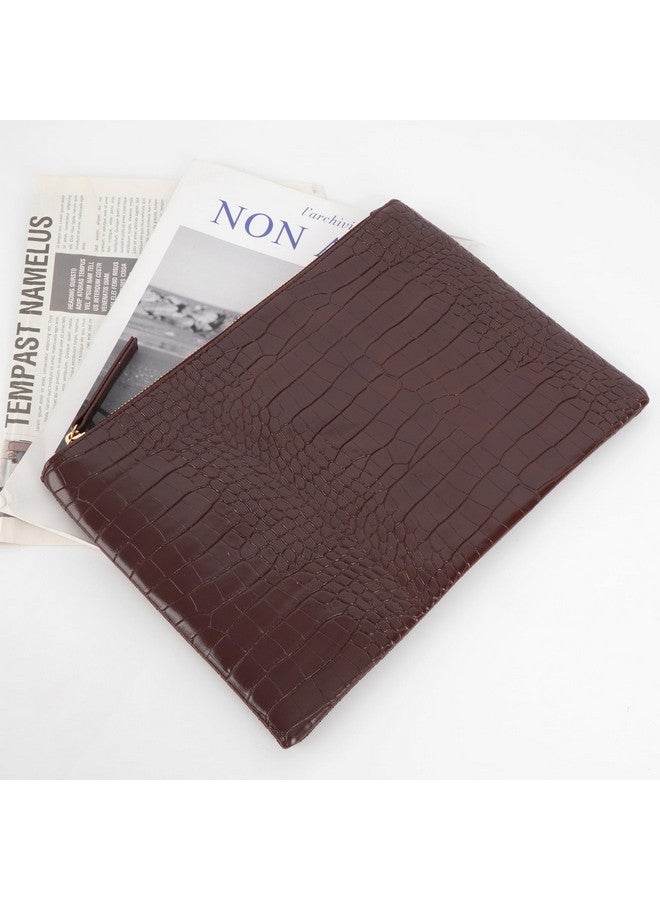 CLARA Crocodile Pattern Clutch Purse Oversized PU Leather Envelope Clutch Evening Handbag, Brown - Image 4