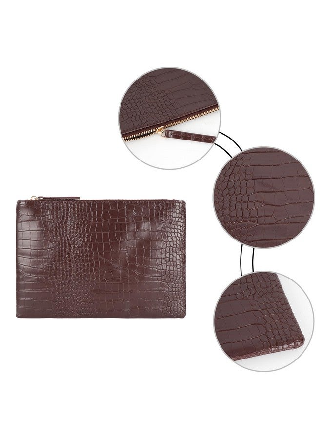 CLARA Crocodile Pattern Clutch Purse Oversized PU Leather Envelope Clutch Evening Handbag, Brown - Image 2