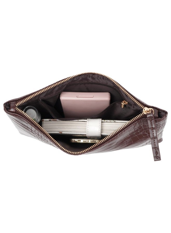 CLARA Crocodile Pattern Clutch Purse Oversized PU Leather Envelope Clutch Evening Handbag, Brown - Image 3