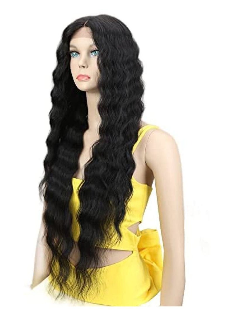 إستيل شعر مستعار أمامي من الدانتيل من Estelle بطول 24 بوصة شعر مستعار صناعي مموج طويل 4.5 بوصة دانتيل شفاف عالي الدقة بجزء عميق للنساء 130٪ شعر مستعار بكثافة (أسود اللون) - Image 2