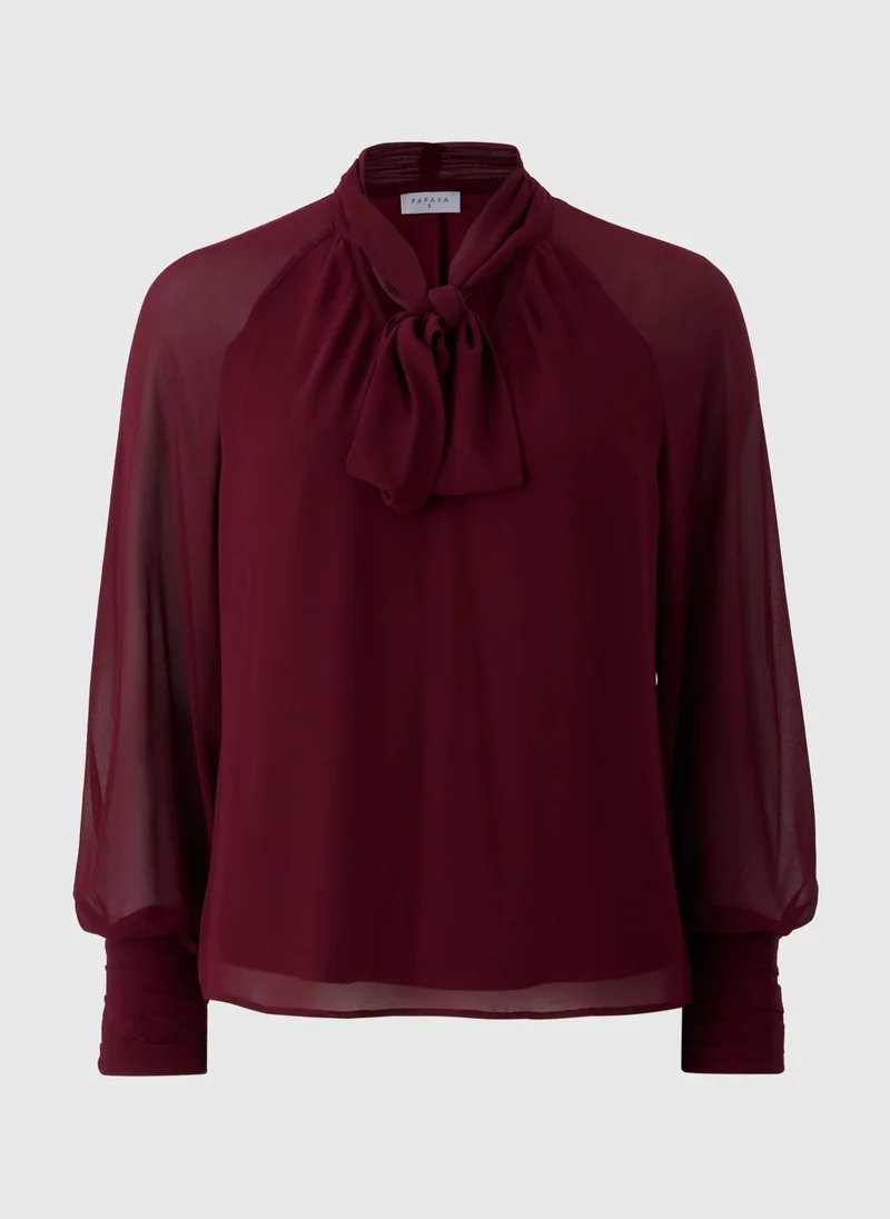 ماتلان Burgundy Tie Neck Boho Blouse