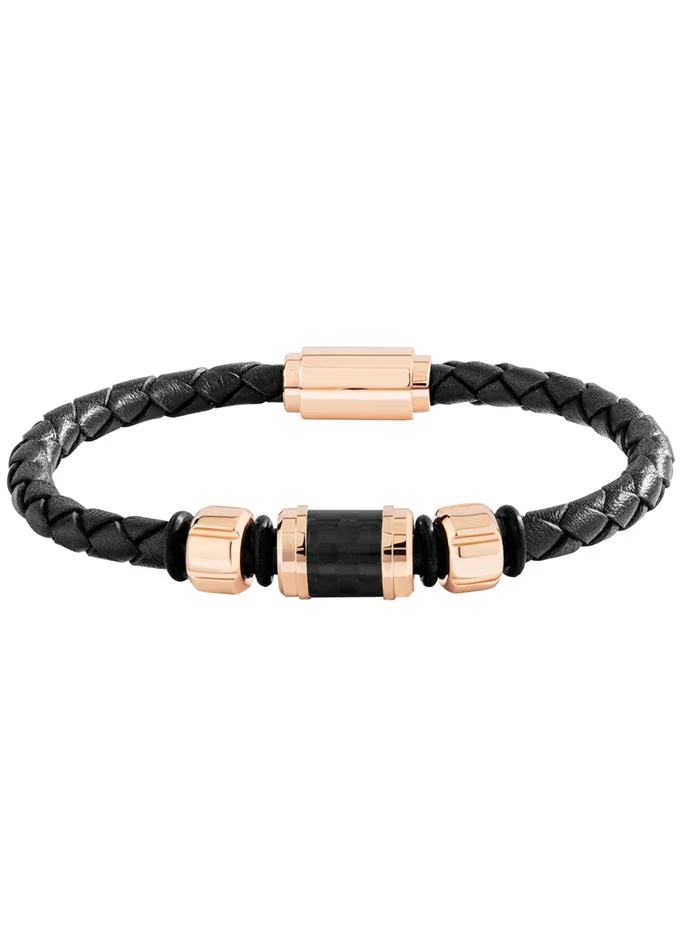 Saint Honore Paris Tour Eiffel Black Braided Leather Bracelet for Men's