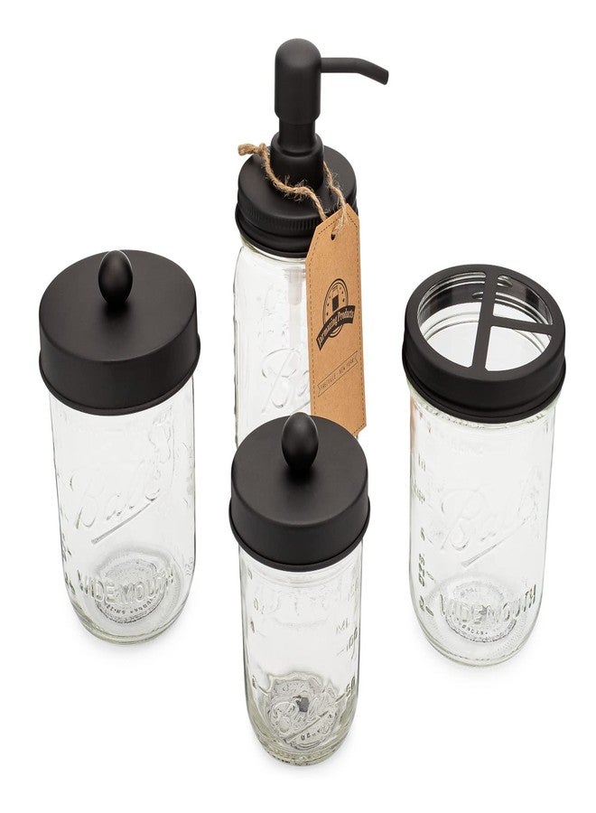 Jarmazing Products Ball Mason Jar Bathroom Gift Set (4 pcs) - Lotion/Soap Dispenser, Toothbrush Holder, Q-Tip Storage Jars - Farmhouse Home Decor for Vanity Organization - Luxury Accessories - Black - Image 2