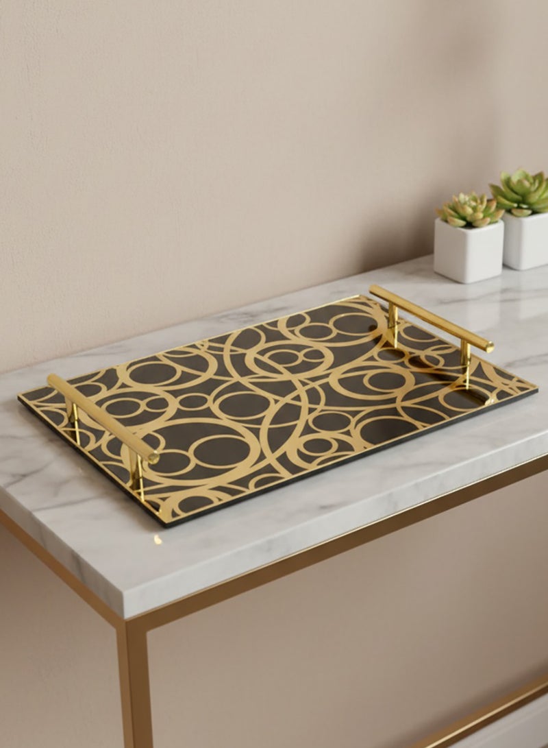 لوحة صينية تقديم من الأكريليك بتصميم مزخرف ومقابض معدنية ذهبية اللون - Image 1