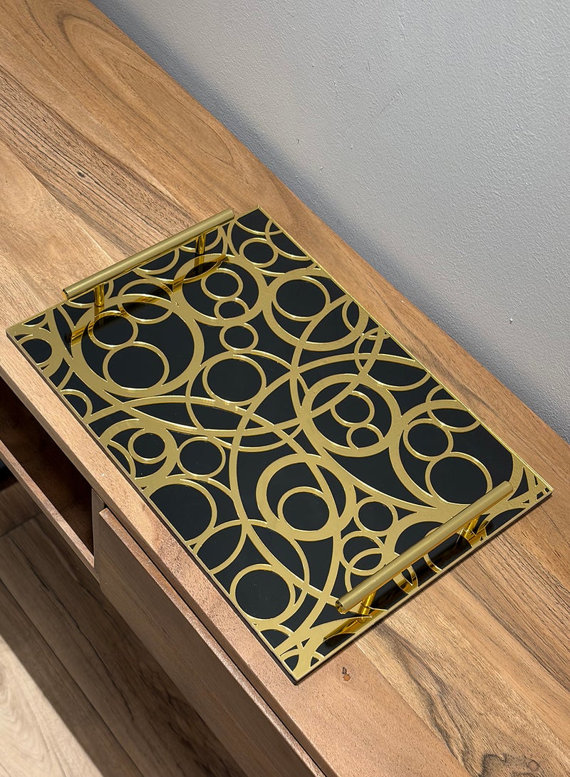 لوحة صينية تقديم من الأكريليك بتصميم مزخرف ومقابض معدنية ذهبية اللون - Image 5