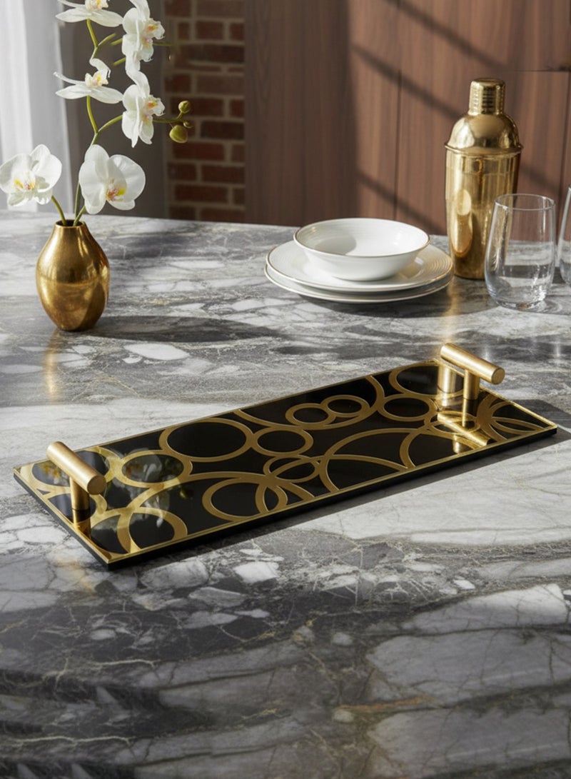 لوحة صينية تقديم من الأكريليك بتصميم مزخرف ومقابض معدنية ذهبية اللون - Image 2