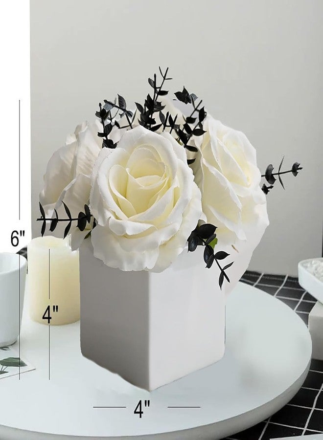 NAWEIDA Artificial Flowers with Vase, White Rose Faux Floral Arrangement with Black Eucalyptus, Minimalist Small Flower Decor for Desk, Coffee Table, Modern Home Decoration - Image 2
