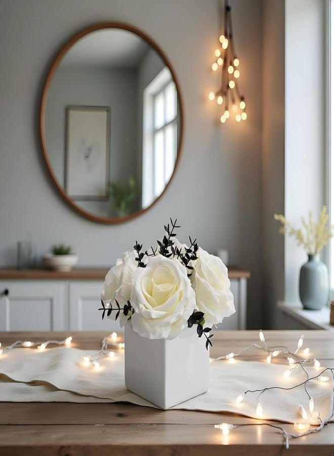 NAWEIDA Artificial Flowers with Vase, White Rose Faux Floral Arrangement with Black Eucalyptus, Minimalist Small Flower Decor for Desk, Coffee Table, Modern Home Decoration - Image 4