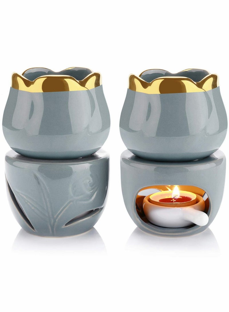 Ceramic Essential Oil Wax Melt Burner with Tealight Spoon - Aromatherapy Diffuser for Home & Bedroom Decor, Removable Design for Easy Use - Image 1