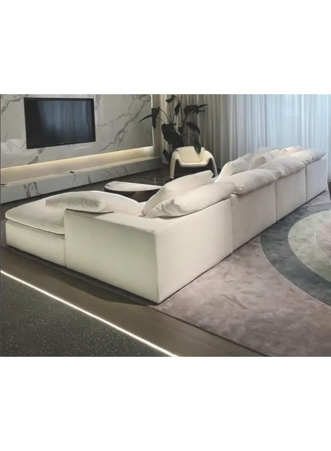 Comfynest طقم أرائك نوردية بيضاء بسيطة لأربعة أشخاص + أريكة عثمانية لأجواء معيشة ناعمة وعصرية، أرائك قسمية زخرفية - Image 5