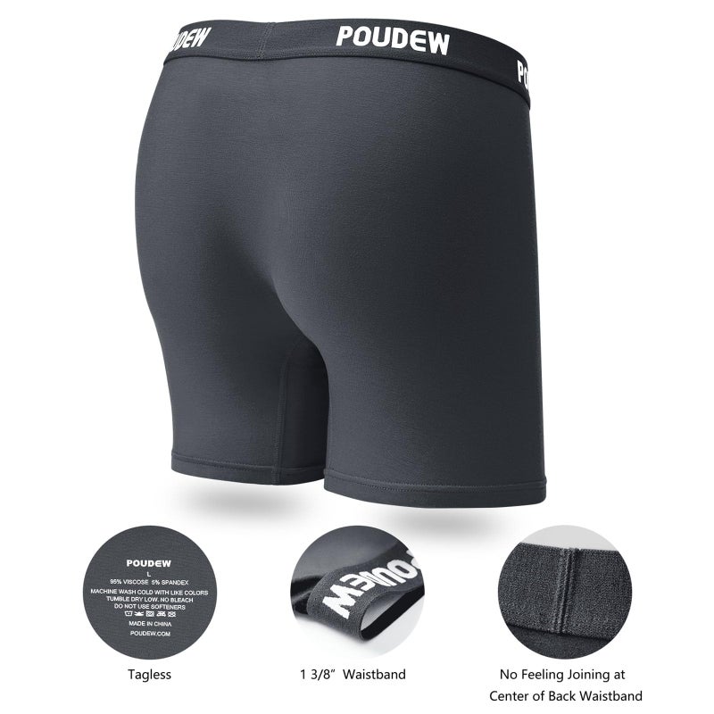 POUDEW Men's Breathable Viscose Moisture Wicking No Roll Waistband Tagless Underwear Boxer Briefs, Pack of 5 (Medium, Black/Grey/Navy/Blue/Red) - Image 5