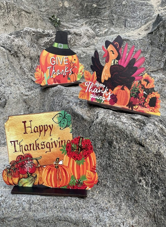 OperSeven 3 Pieces Thanksgiving Wooden Table Decorations Harvest Party Supplies Turkey,Pumpkin,Happy Thanksgiving Table Centerpieces Decorations - Image 3