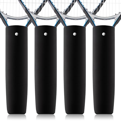 Blueweenly 4 Pcs Tennis Racket Handle Covers Black Tennis Racket Grip Cover Removable Protective Handle Wrap Non Slip Canvas Grip Protector for Active Players - Image 1