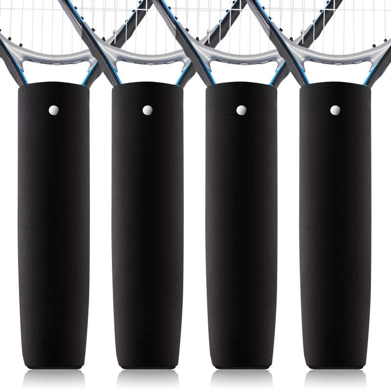 Blueweenly 4 Pcs Tennis Racket Handle Covers Black Tennis Racket Grip Cover Removable Protective Handle Wrap Non Slip Canvas Grip Protector for Active Players - Image 2