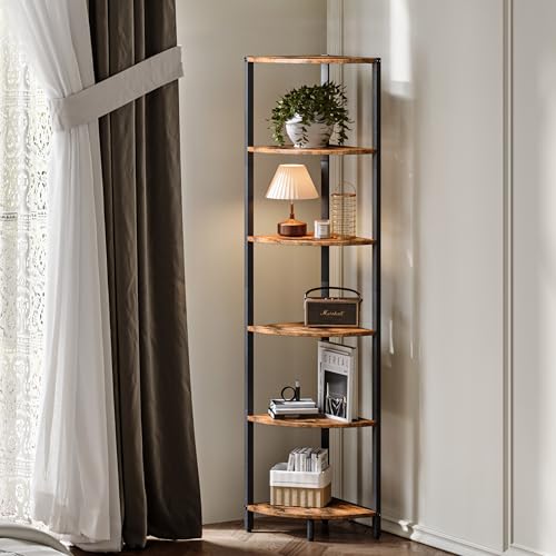 IRCPEN 6 Tier Corner Shelf 63.1" Tall Corner Shelves stand Ladder shelf metal Standing Bookshelf Organizer Display Rack Bookcase Plant Stand Industrial style for Living Room Bedroom rustic Brown CS-001RB - Image 2