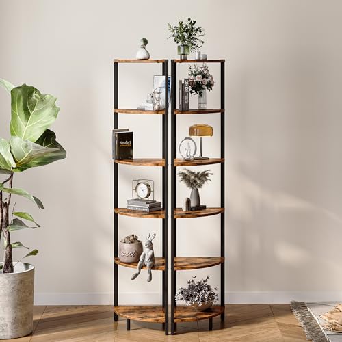 IRCPEN 6 Tier Corner Shelf 63.1" Tall Corner Shelves stand Ladder shelf metal Standing Bookshelf Organizer Display Rack Bookcase Plant Stand Industrial style for Living Room Bedroom rustic Brown CS-001RB - Image 4