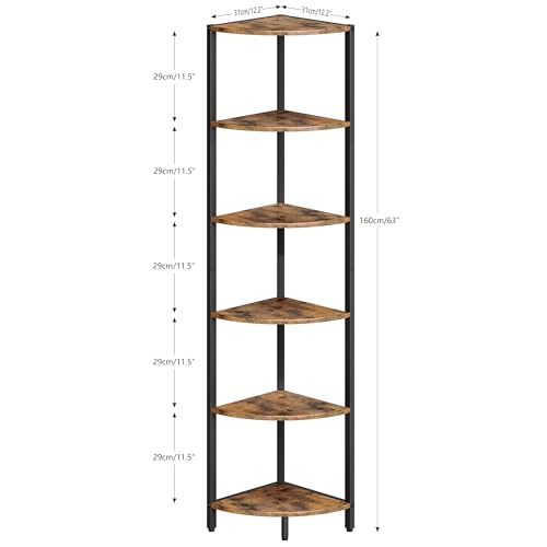 IRCPEN 6 Tier Corner Shelf 63.1" Tall Corner Shelves stand Ladder shelf metal Standing Bookshelf Organizer Display Rack Bookcase Plant Stand Industrial style for Living Room Bedroom rustic Brown CS-001RB - Image 3