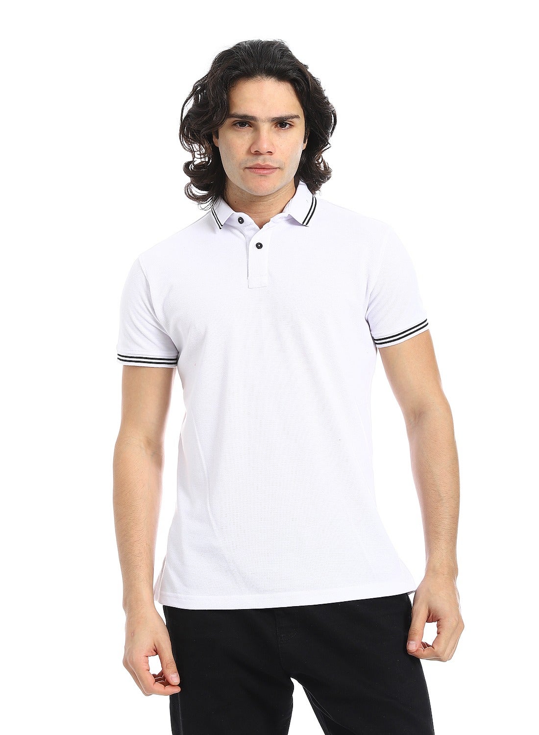 Elite Stripe Pique Polo Shirt _ White