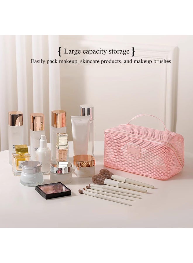 Magic Park Travel Cosmetic Bag Mesh Clear Makeup Bag Women Portable Travel Toiletry Bags Makeup Organizer Bag with Handle Makeup Organizer for Travel (Beige) - Image 5