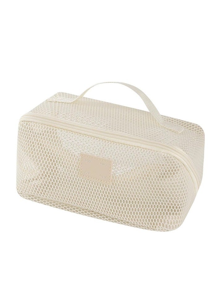 Magic Park Travel Cosmetic Bag Mesh Clear Makeup Bag Women Portable Travel Toiletry Bags Makeup Organizer Bag with Handle Makeup Organizer for Travel (Beige) - Image 1
