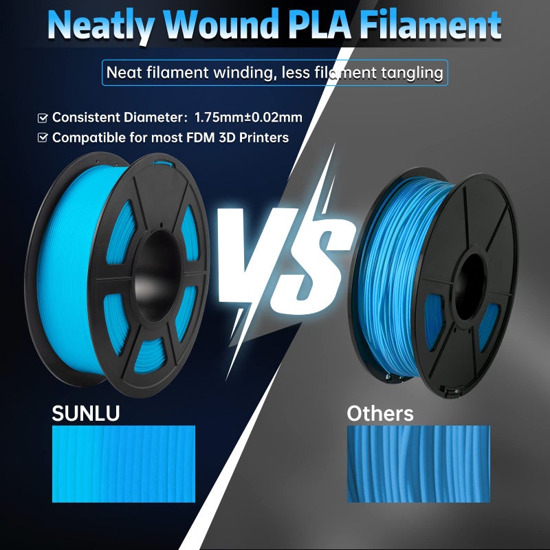 SUNLU Glow in The Dark PLA Filament, Neatly Wound Luminous PLA 3D Printer Filament 1.75mm Dimensional Accuracy +/- 0.02mm, Fit Most FDM 3D Printers, 1kg Spool (2.2lbs), (Blue PLA, Glow Blue) - Image 5