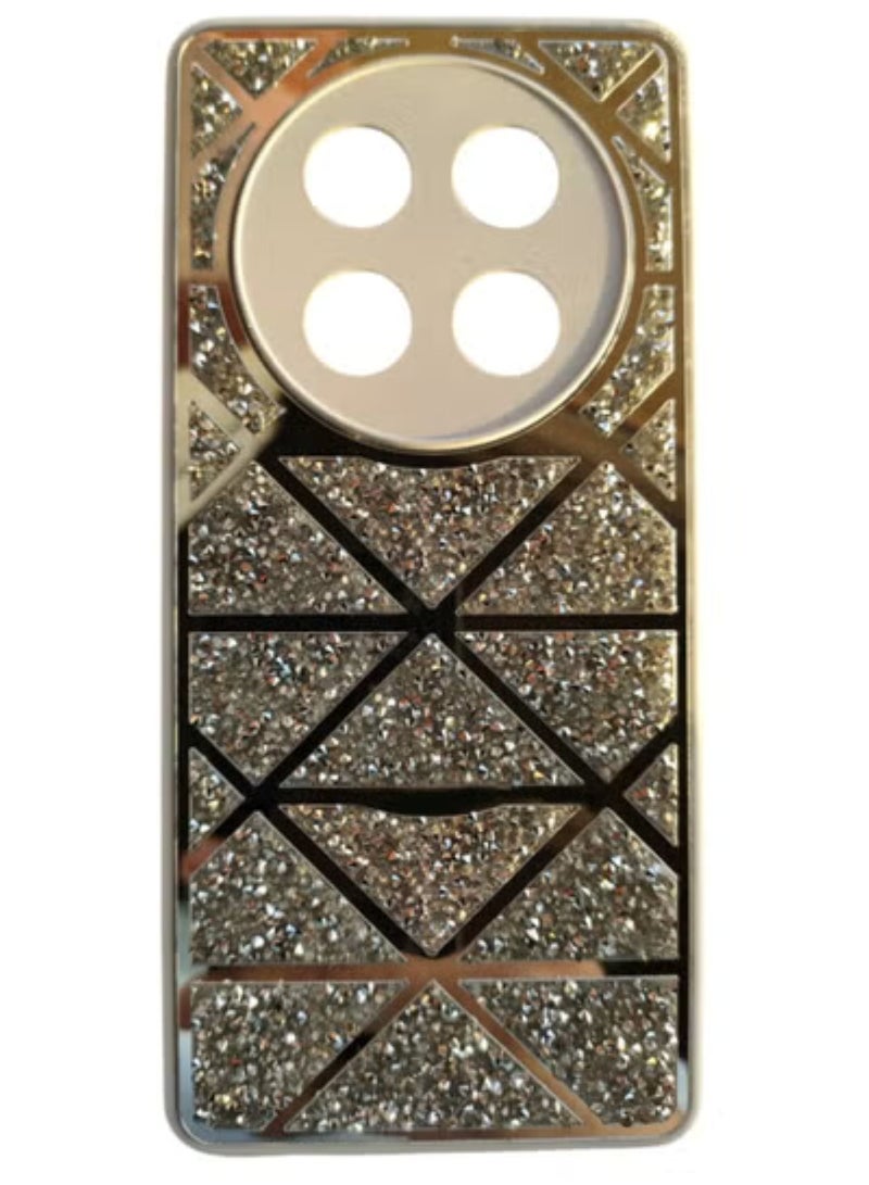 Women's Rhinestone Embroidered Holographic Phone Case Compatible with Realme 13 Pro Plus - Silver