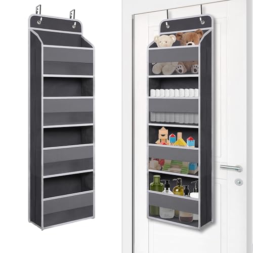 Giraffe Creation Compact Gray Over Door Organizer with 4 Large Clear Pockets Compact Hanging Door Storage for Closet Bathroom Bedroom Dorm Nursery Essentials - Image 1